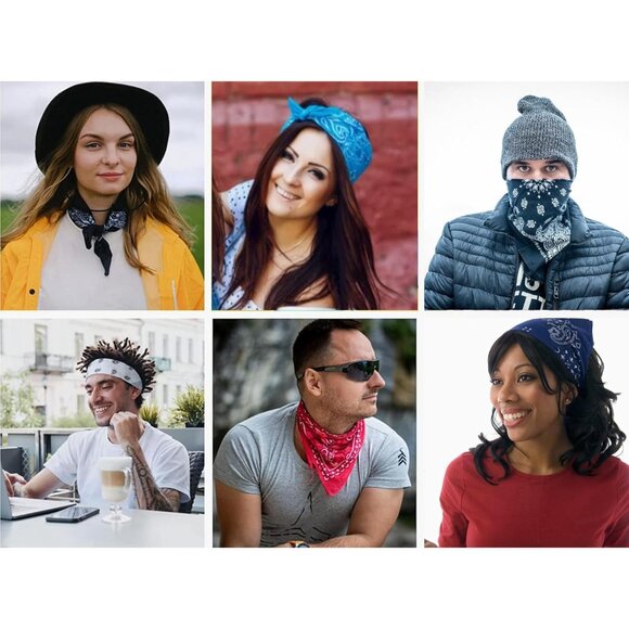 Women's Teal Cotton Bandana Large Cowgirl Imported Handkerchief Headband Scarf - Picture 4 of 7